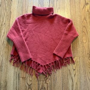 Alexandra Bartlett Rust Orange Turtleneck Fringe Sweater